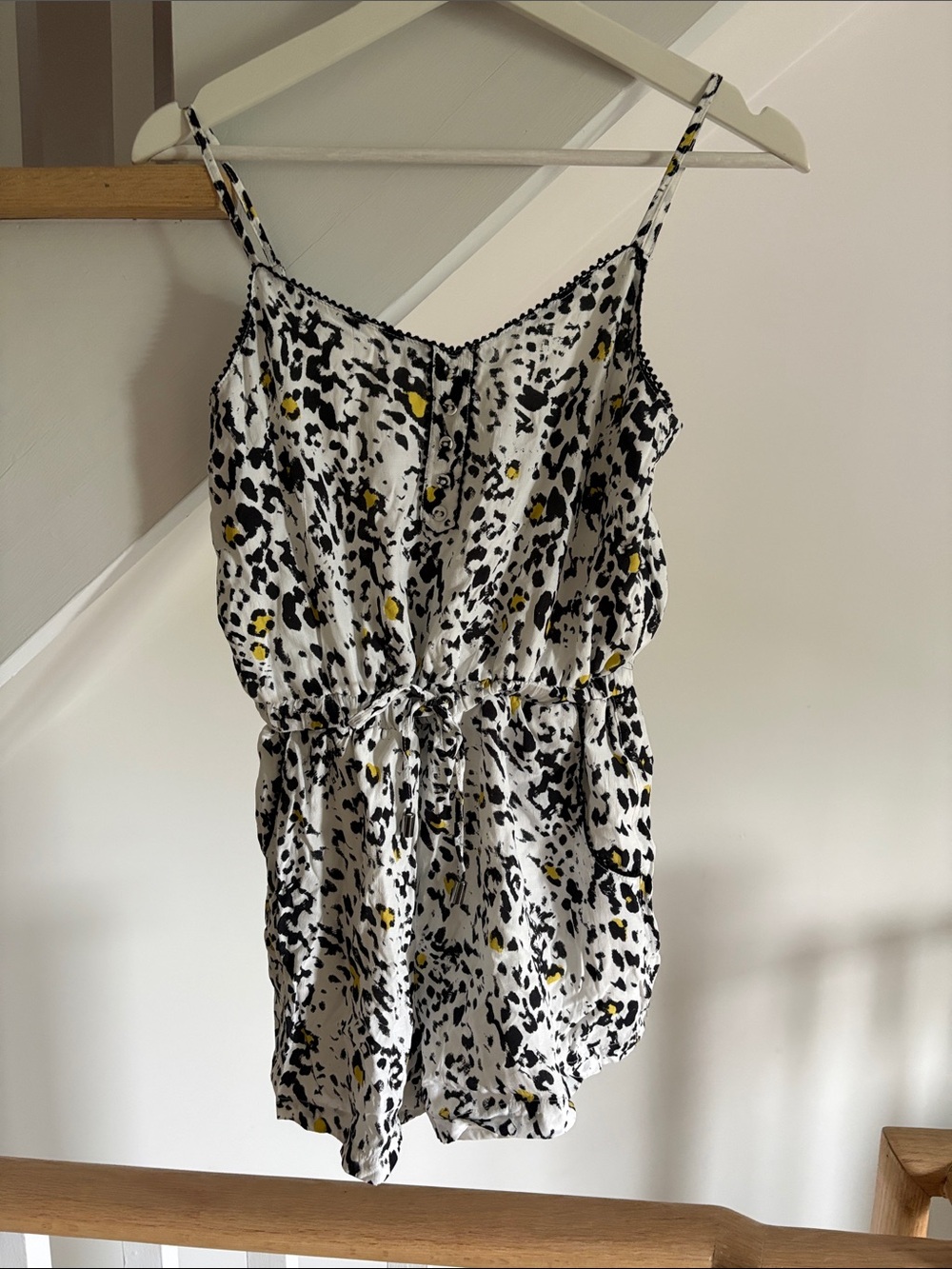 Dynamite White Black and Yellow Printed Romper
